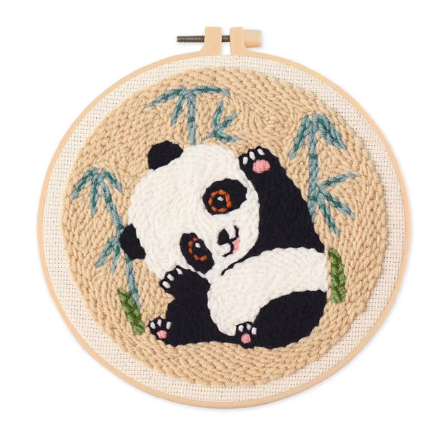 Cute Panda Bamboo Punch Needle Rug Punch Kit with Pattern Clothes, Needle,Threader for Crafter DIY Kit Room Decor