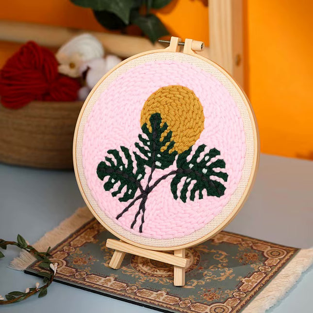 DIY Punch Needle Embroidery Kit with Yarn Floral Pattern Starter Kit Magic Tufting Set Poking Cross Stitch Tools For Knitting