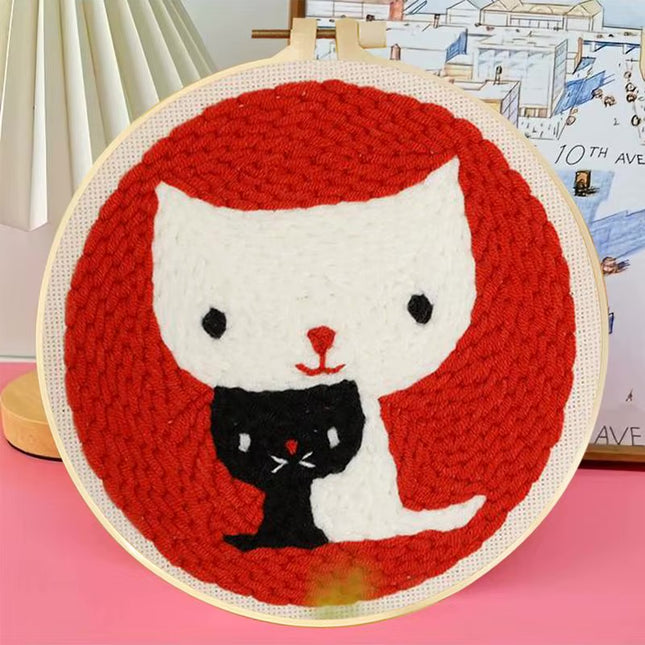 Animal Cat Pattern Punch Needle Embroidery Starter Kit Punch Needle Kits Embroidery Pen For Adults Kids Beginner Gift Home Decor