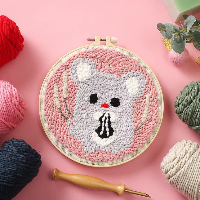 Lovely Yarn Animal Punch Needle Embroidery Kit with Yarn for Beginners DIY Needlework Wool Work Decorative Paintings Home Decor