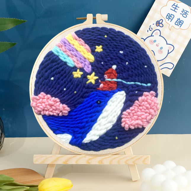 ﻿ Punch Poke Needle Embroidery Starter Kits Craft Dolphin Swan Flamingo Kids Children Funny Easy DIY Needlework Set For Beginner