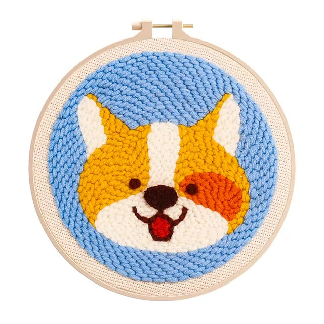 CHENISTORY Punch Needle Embroidery Kit Cartoon Cute Animals Package Diy Crafts Sewing Embroidery Poke Handmade DIY Craft