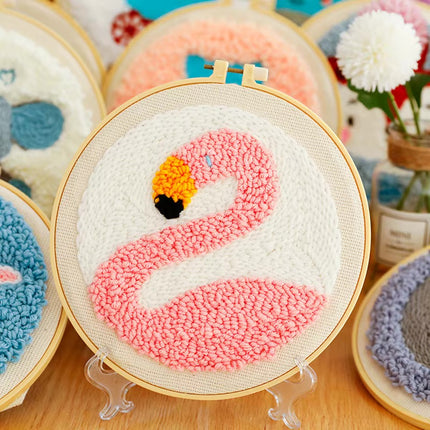 Cute Cartoon Animal Punch Needle Embroidery Kit for Beginners Soft Yarn Needlework Embroidery Set Home Decor