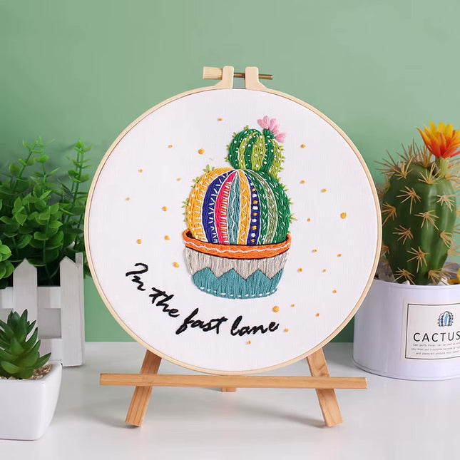 Embroidery Starter Kits for Adults Beginners with Stamped Pattern, Embroidery Floss + Needles + Hoop, Cactus Series