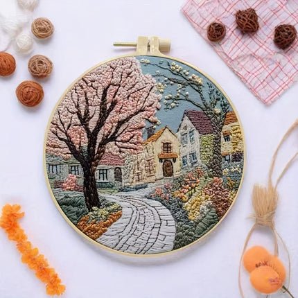 The Street Scenery Series Handmade DIY Embroidery Material Package Set Includes A 15-centimeter Embroidery Clip, Needle And Thre