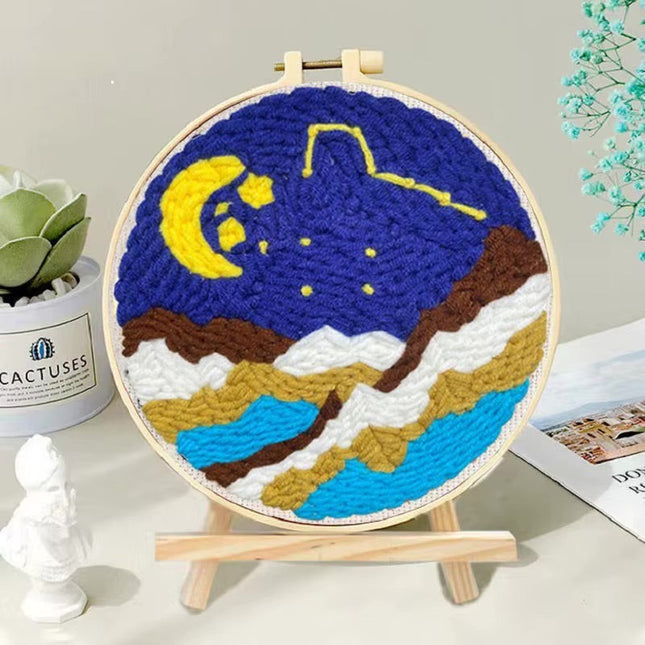 Punch Needle Embroidery Starter Kits For Adults Beginners Punch Needle Fabric Yarns Embroidery Hoops Diy Crafts Home Decor Gift