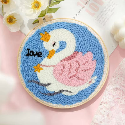 ﻿ Punch Poke Needle Embroidery Starter Kits Craft Dolphin Swan Flamingo Kids Children Funny Easy DIY Needlework Set For Beginner