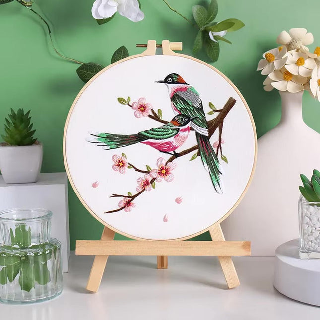 Chinese Wind Bird Flower Pattern Embroidery Kit with Instruction Needle Cloth with Pattern for DIY Craft Kit Home Decor
