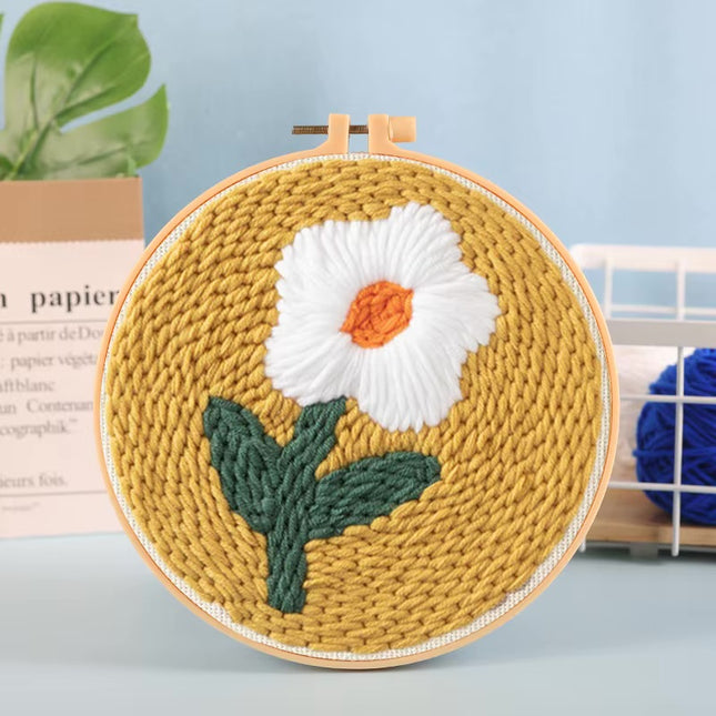 Punch Needle Complete Kit Flower Rug Hooking Poke Embroidery Set for Beginner Magic Embroidery Needle Fabric Hoops Yarns Craft