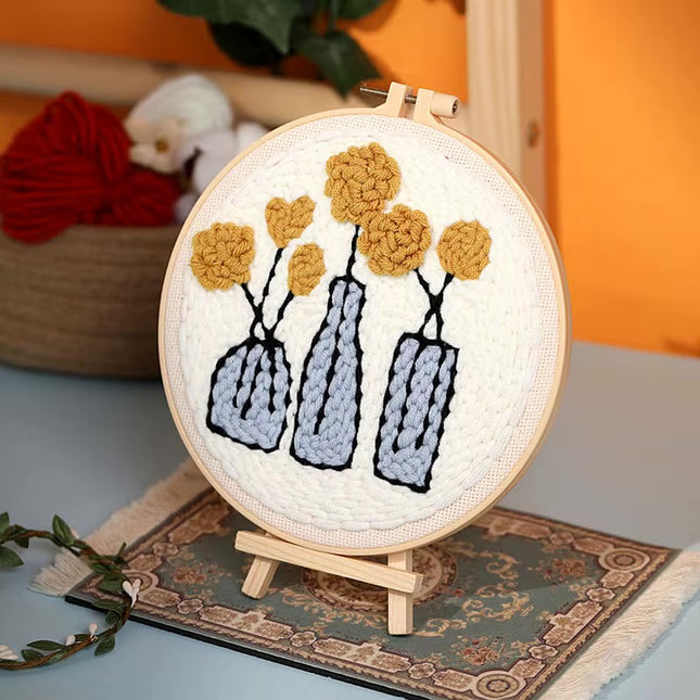 DIY Punch Needle Embroidery Kit with Yarn Floral Pattern Starter Kit Magic Tufting Set Poking Cross Stitch Tools For Knitting