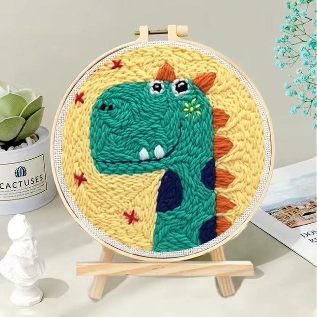 CHENISTORY Punch Needle Embroidery Kit Cartoon Animal Starter Set  For Adult Beginner Funny Kit Needlework DIY Craft