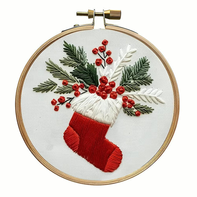 Christmas Cross Stitch Embroidery Kit Includes Embroidery Hoop Embroidery Cloth Threads DIY Embroidery Kit for Beginners Adults
