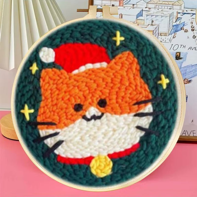 Animal Cat Pattern Punch Needle Embroidery Starter Kit Punch Needle Kits Embroidery Pen For Adults Kids Beginner Gift Home Decor
