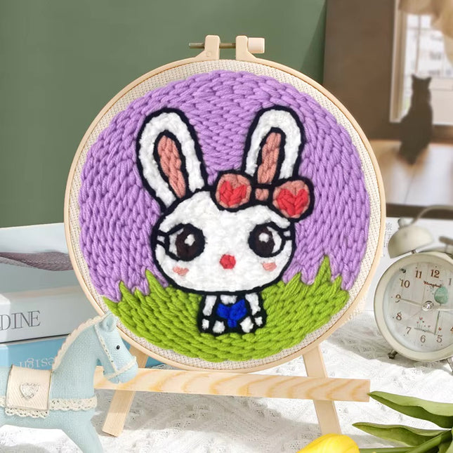 20x20cm Punch Needle Embroidery Starter Kits Rabbit Pattern for Adults Beginners Handcraft Punch Needle Kits with Embroidery