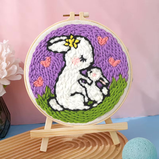 20x20cm Punch Needle Embroidery Starter Kits Rabbit Pattern for Adults Beginners Handcraft Punch Needle Kits with Embroidery