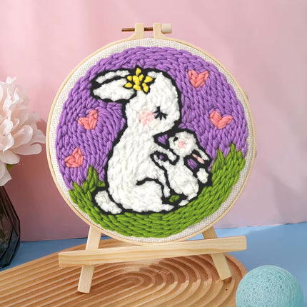 20x20cm Punch Needle Embroidery Starter Kits Rabbit Pattern for Adults Beginners Handcraft Punch Needle Kits with Embroidery