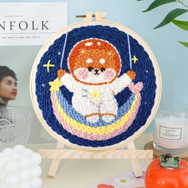 20x20cm Punch Needle Embroidery Starter Kits Rug Hooking Kit for Adults Beginners Handcraft Punch Needle Kits with Embroidery