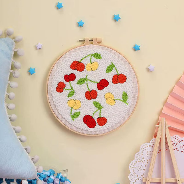 DIY Punch Needle Embroidery Kit with Yarn Food Pattern Starter Kit Magic Tufting Set Poking Cross Stitch Handwork Needlework
