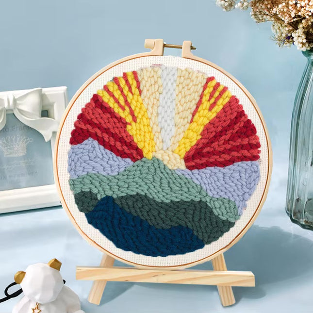 GATYZTORY DIY Landscape Pattern Punch Needle Embroidery Kit 20x20cm Frame Punch Set for Beginners Easy Handicraft DIY Decor Gift
