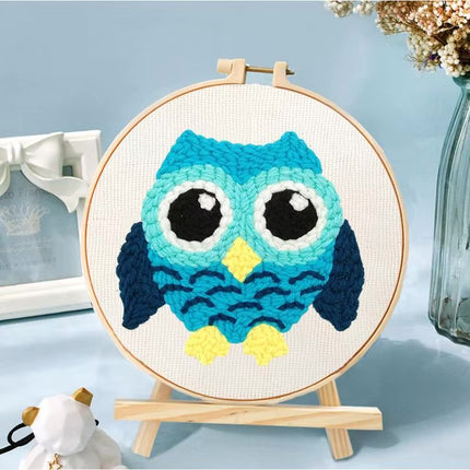 CHENISTORY Owl Punch Needle Embroidery Kits Sewing Kit Needlework Cross Stitch Beginner Kits For Adult Funny Needlework 20x20cm