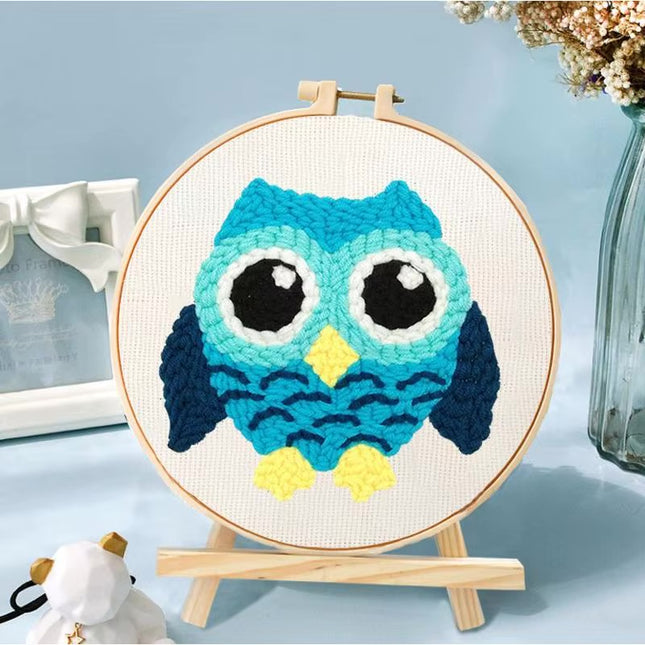 CHENISTORY Owl Punch Needle Embroidery Kits Sewing Kit Needlework Cross Stitch Beginner Kits For Adult Funny Needlework 20x20cm